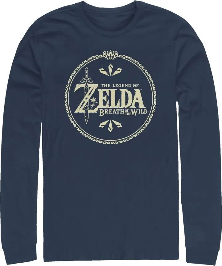 Men's Nintendo Legend of Zelda Breath of the Wild Title Logo Long Sleeve Shirt - Navy Blue - Large