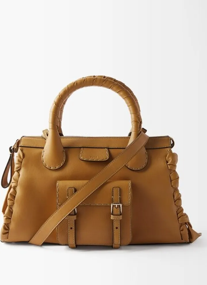 Edith Whipstitched-trim Leather Handbag