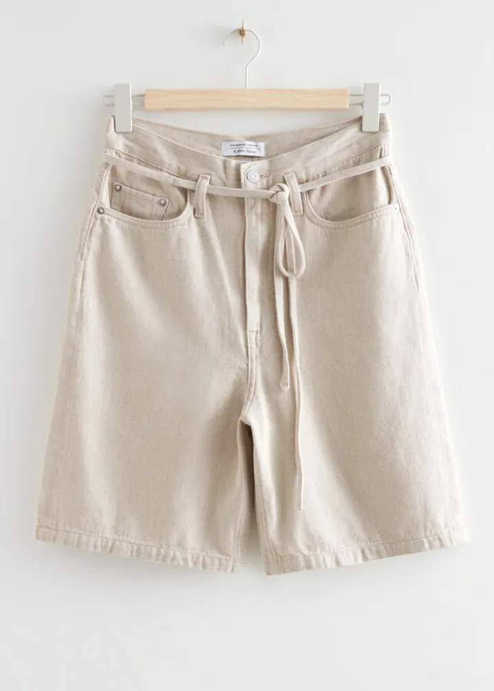 Paperbag Denim Shorts