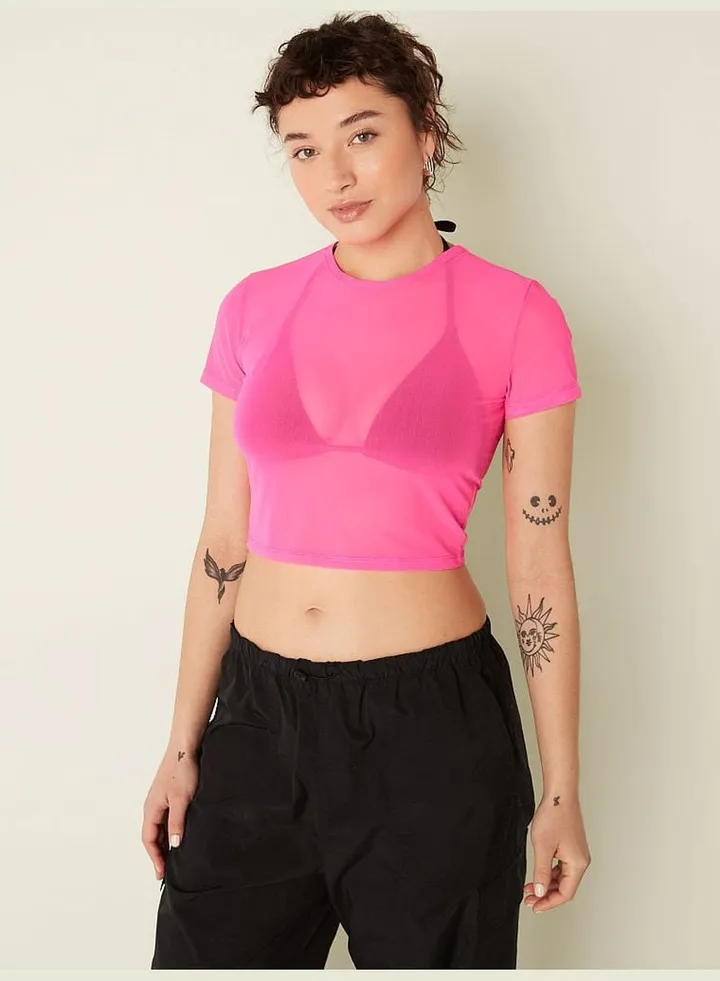 Mesh Short-Sleeve Crop Top