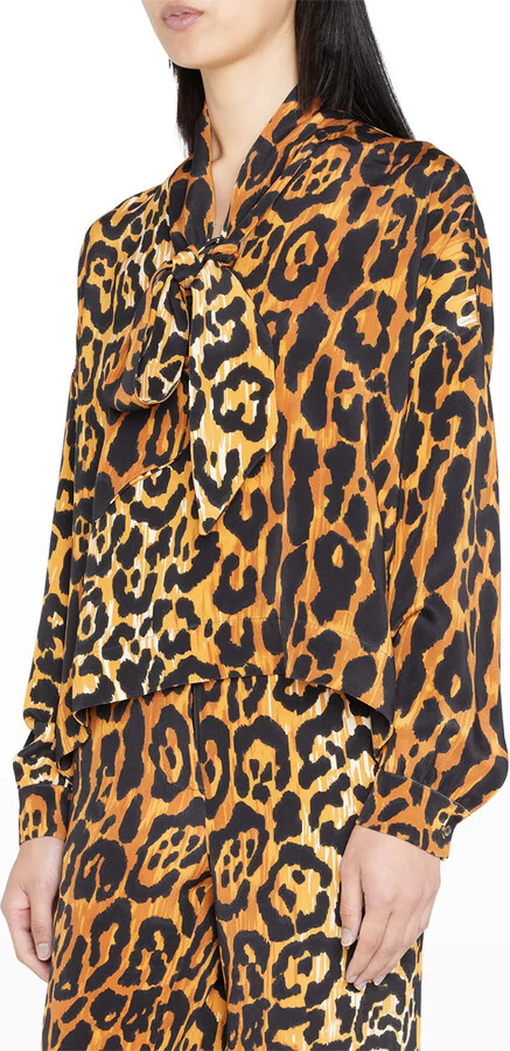 Leopardo Tie Long-Sleeve Blouse