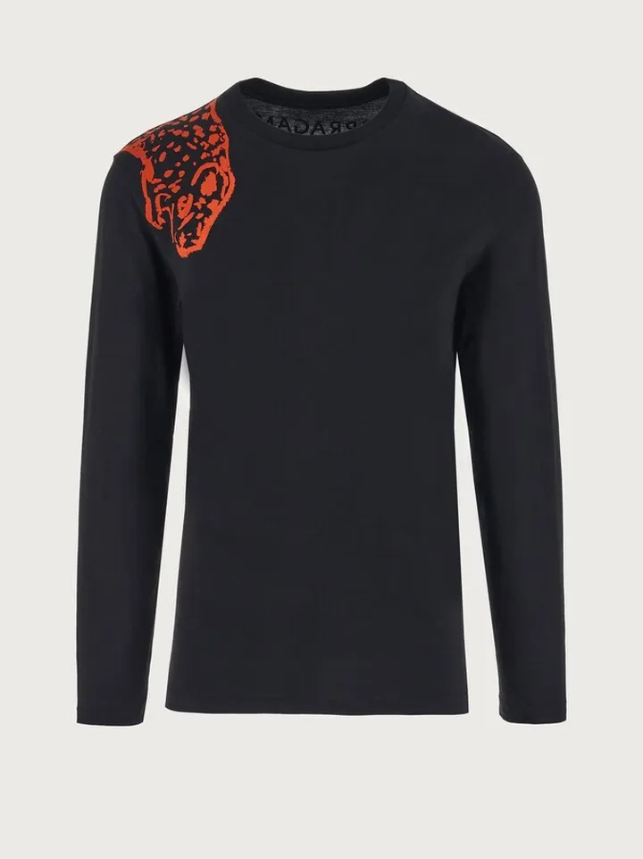 Ferragamo Men Long sleeved jaguar print t-shirt Black