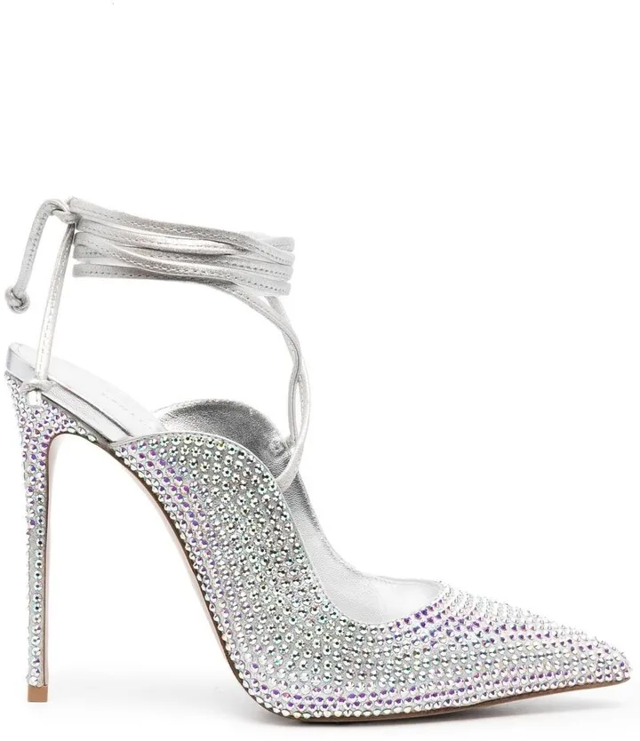 Rhinestone-Embellished 125mm Tie-Ankle Pumps