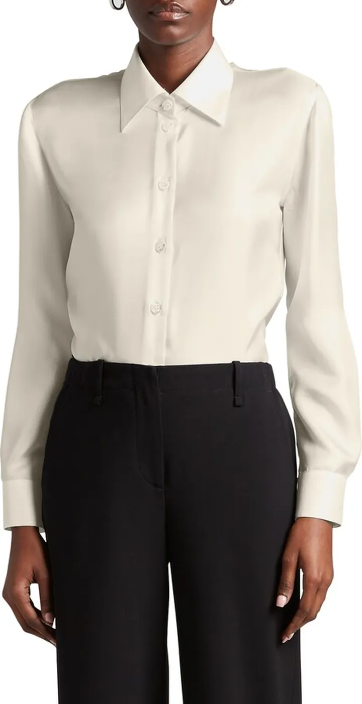 Button-Down Silk Twill Blouse