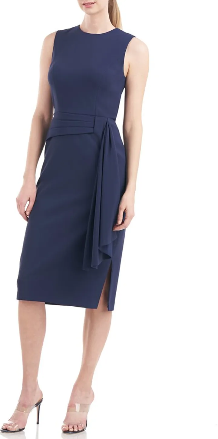 Raven Draped Sheath Midi Dress