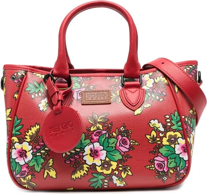 Floral-Print Leather Tote Bag