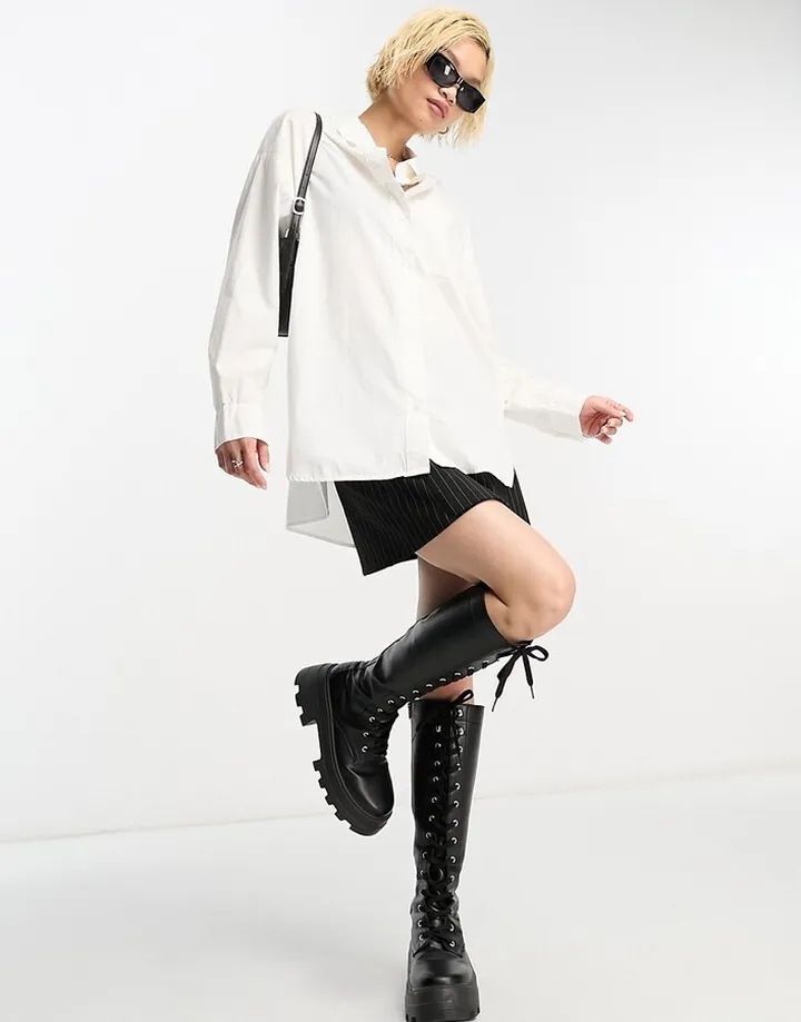 Bershka oversized poplin shirt in white