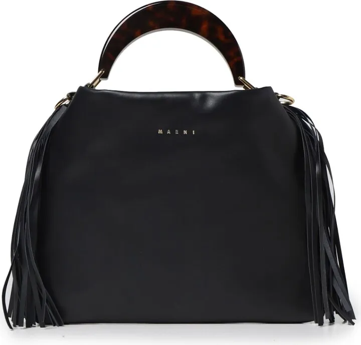 Small Venice Bag In Black Leather With Fringes
