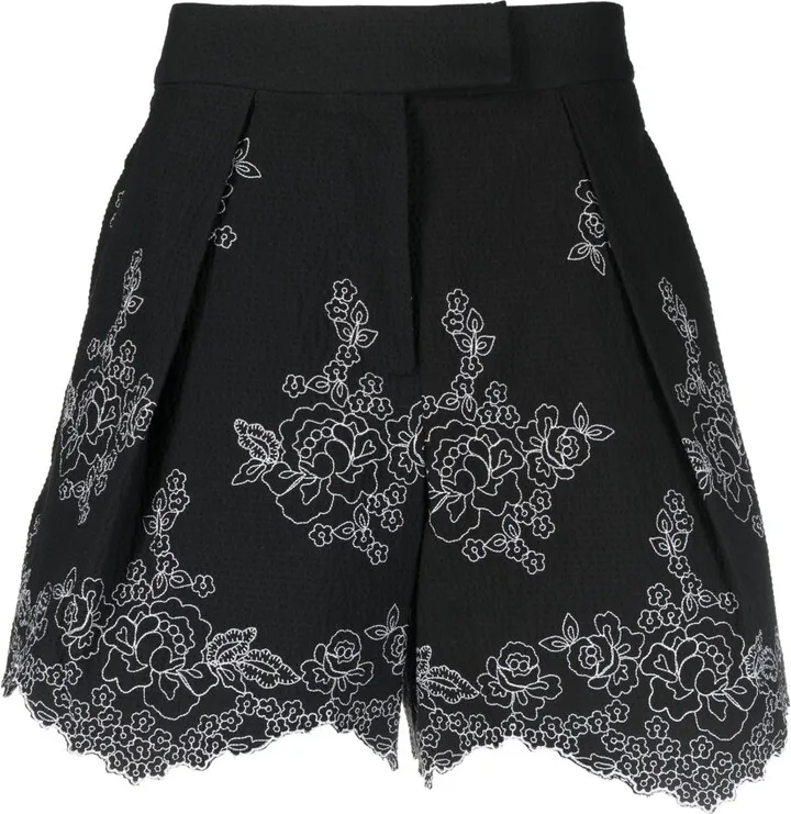 Floral-Embroidered Seersucker Shorts
