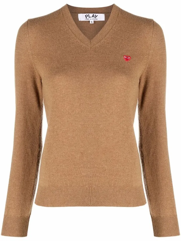 logo-patch V-neck wool jumper
