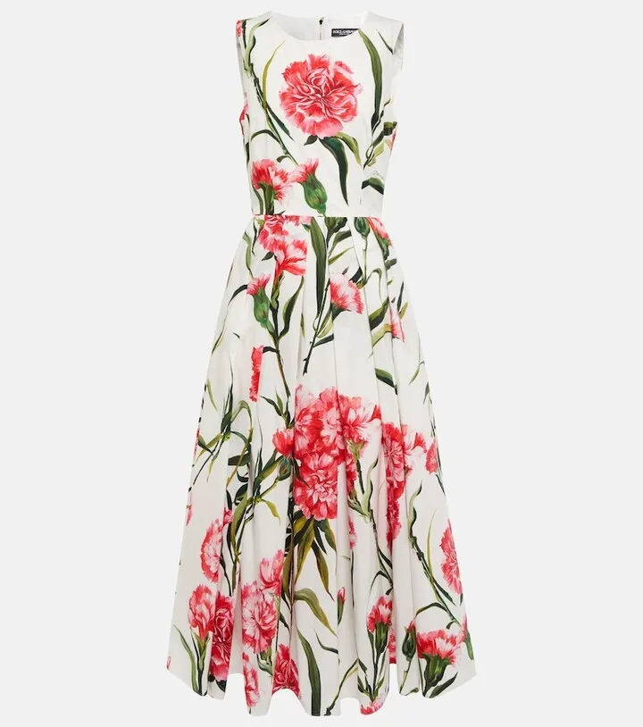 Printed cotton midi dress
