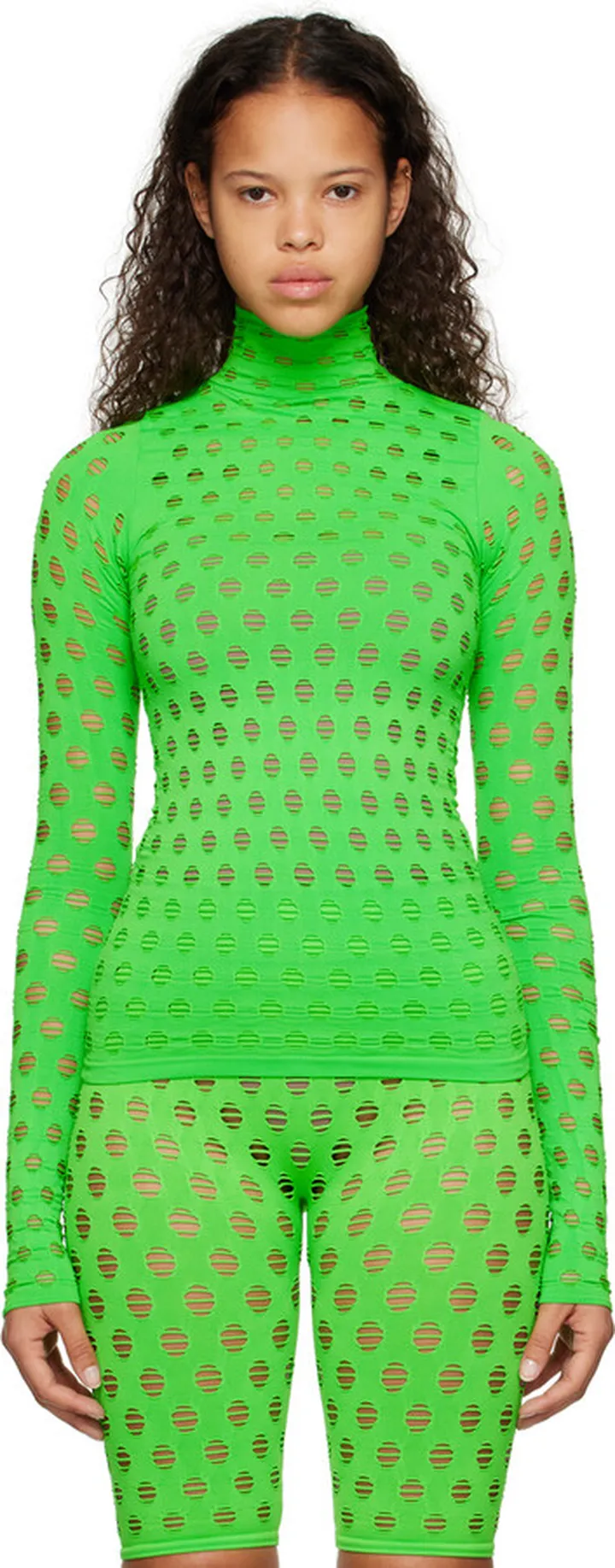 Maisie Wilen Green Perforated Turtleneck