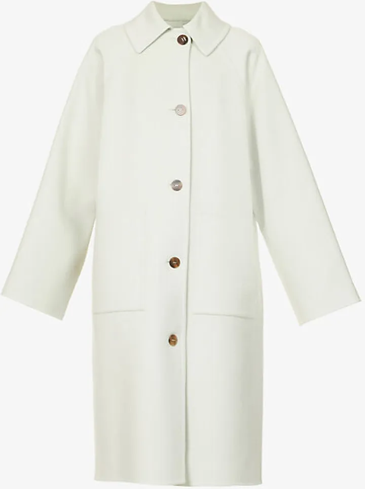 Womens Pale Celadon Single-breasted Wool and Cashmere-blend Coat