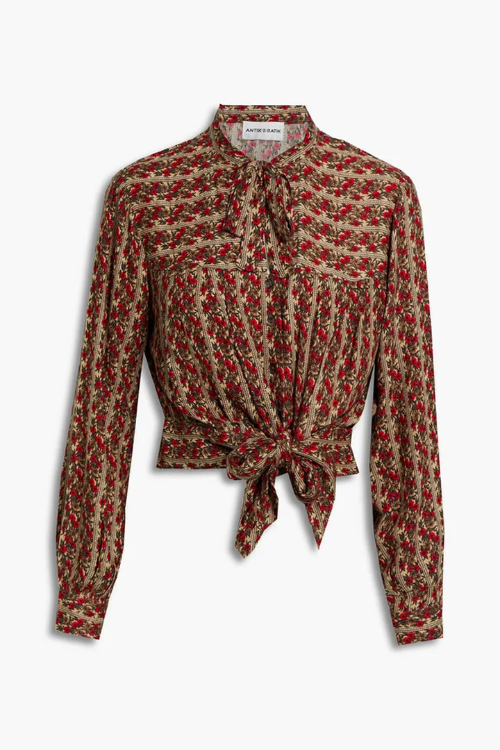 Mireille tie-front printed crepe blouse