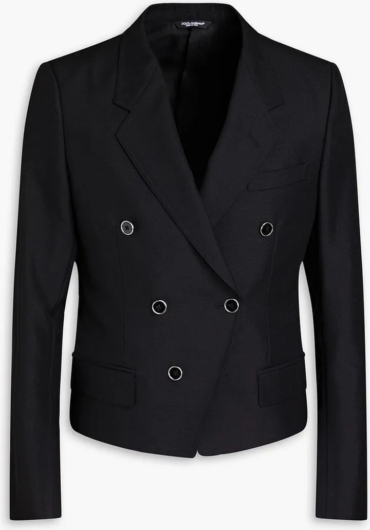 Cropped double-breasted canvas blazer