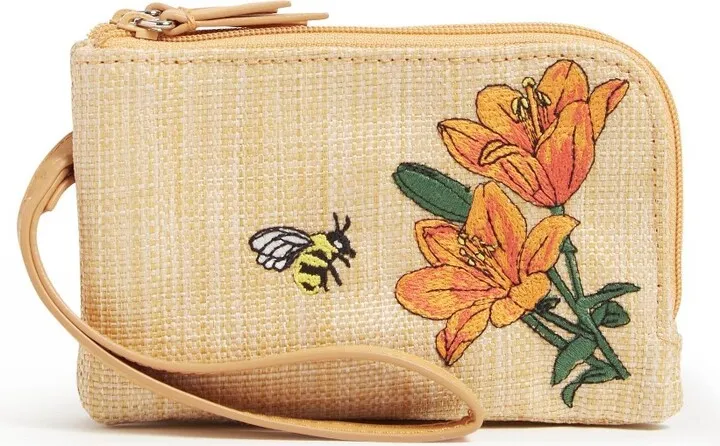 Vera Bradley Women's Straw Straw RFID Double Zip ID Nature Study Neutral