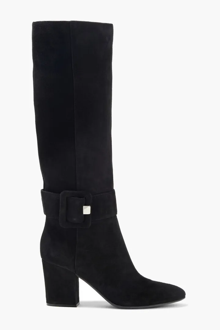 sr Mia buckle-embellished suede knee boots