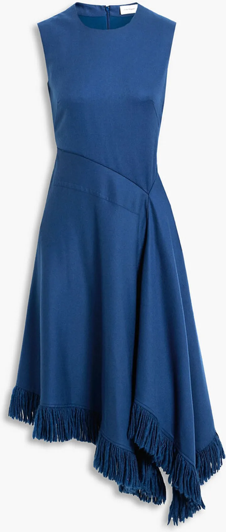Asymmetric fringed cashmere-blend dress