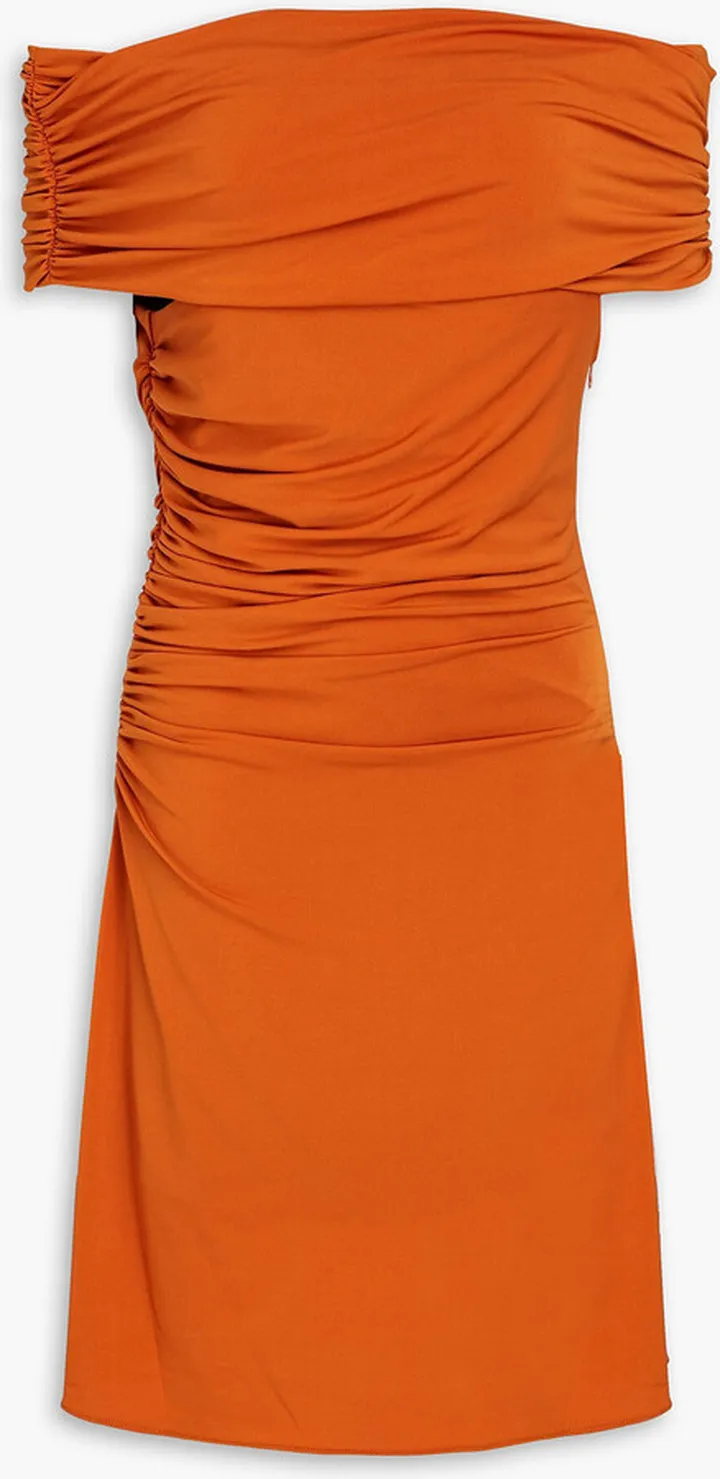 Aliana off-the-shoulder ruched jersey mini dress
