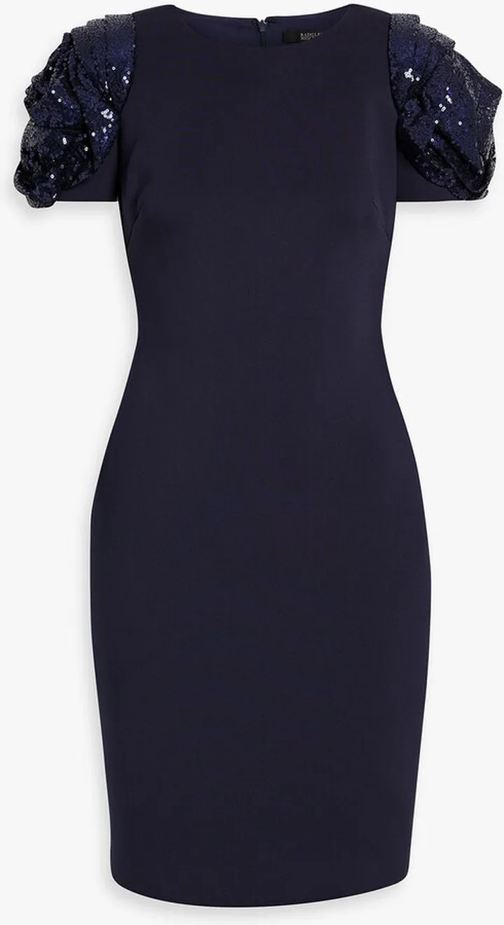 Sequin-embellished tulle-paneled woven mini dress