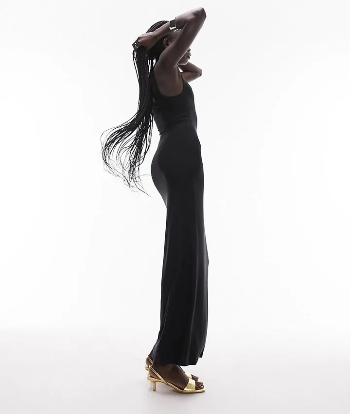 Topshop cami super soft shaping midi dress in black