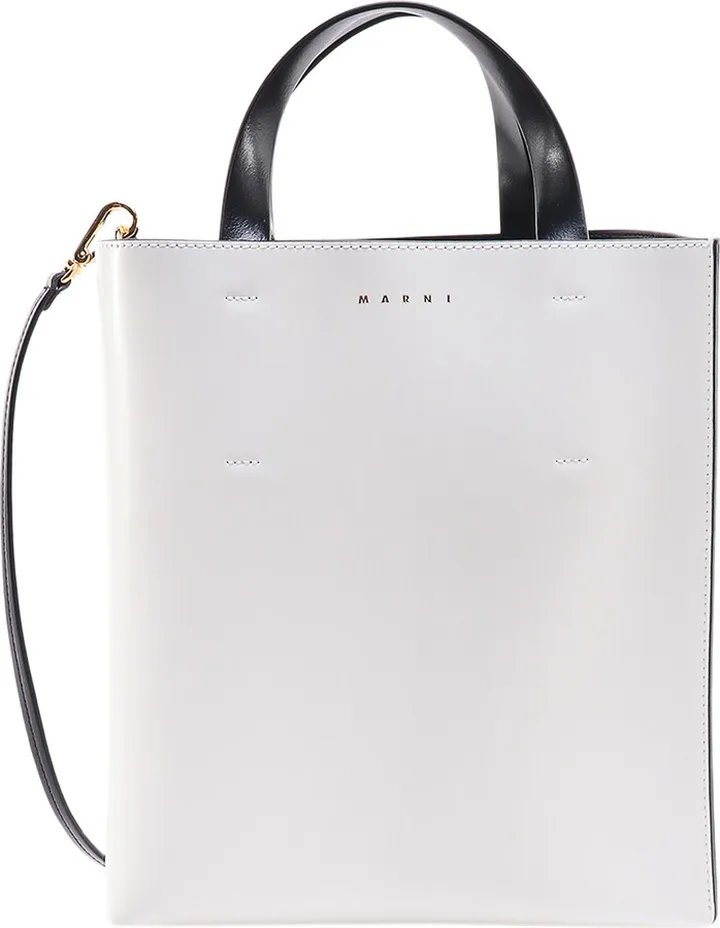 Leather handbag with color-block motif