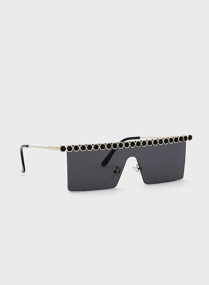 Coloured Jewel Trim Shield Sunglasses