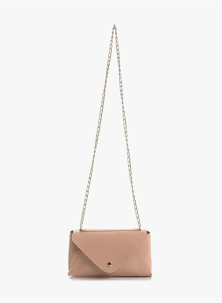 Faux Leather Zipper Detail Chain Strappy Cross Bag