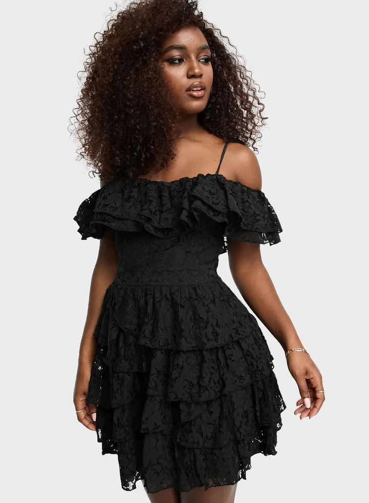 Lace Detail Ruffle Dress