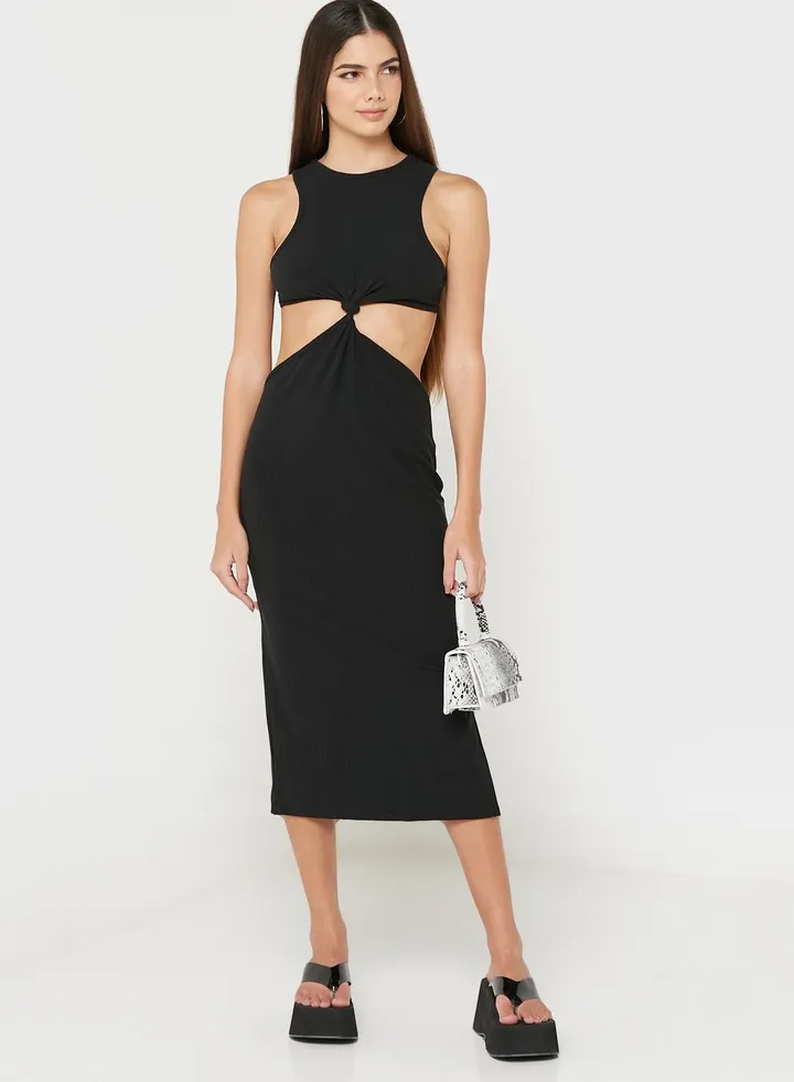 Ribbed Cut Out Detail Dress