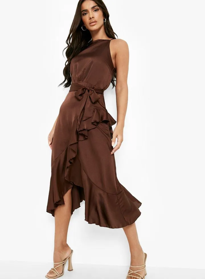 Ruffle Detail Knitted Wrap Dress