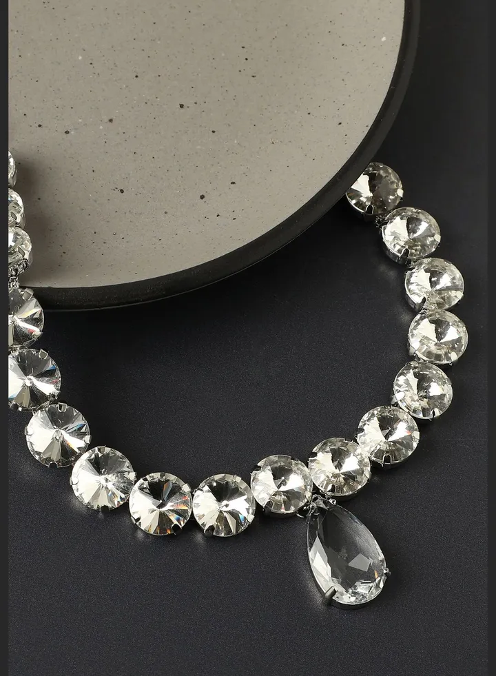 Silver Plated Designer Stone Western Wear Choker Necklace For Women