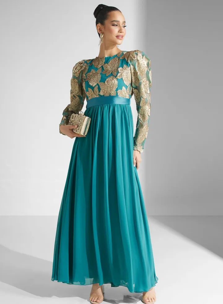 Sequin Detail Belted Dress