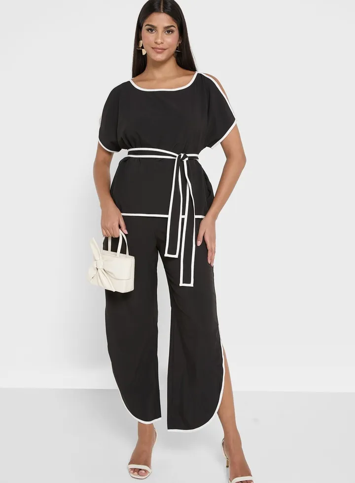 Contrast Trim Detail Top And Pant Set