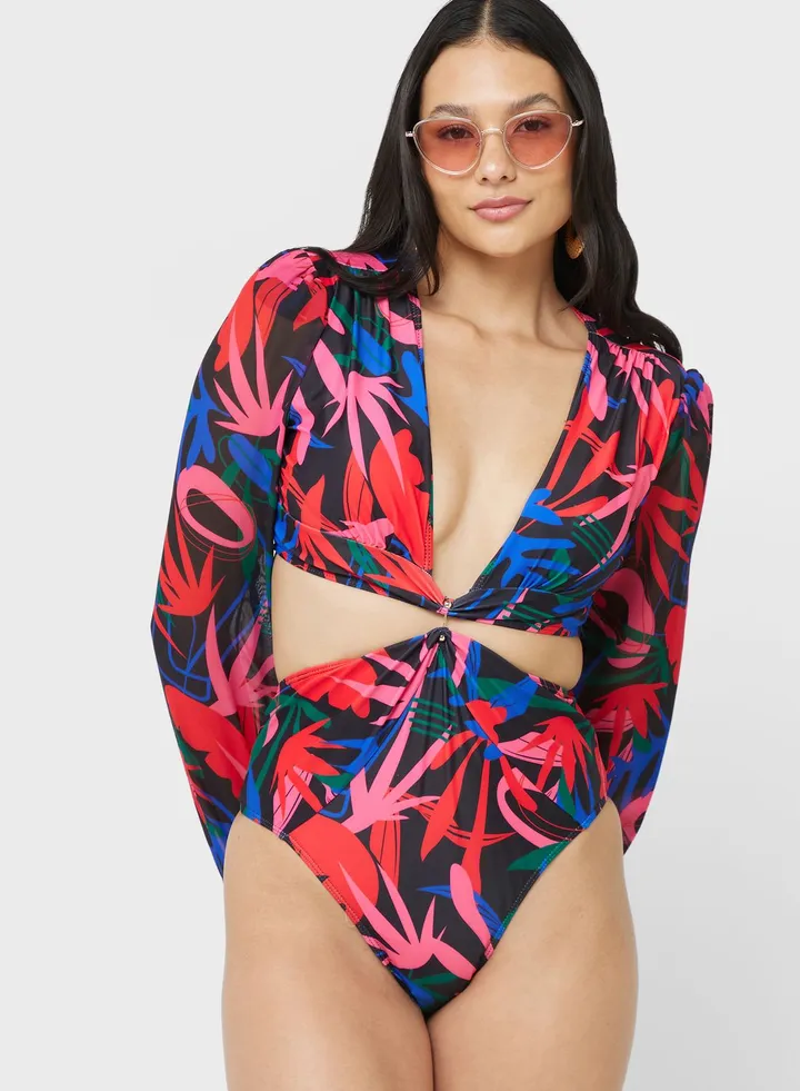 Long Sleeve Printed Swimsuit
