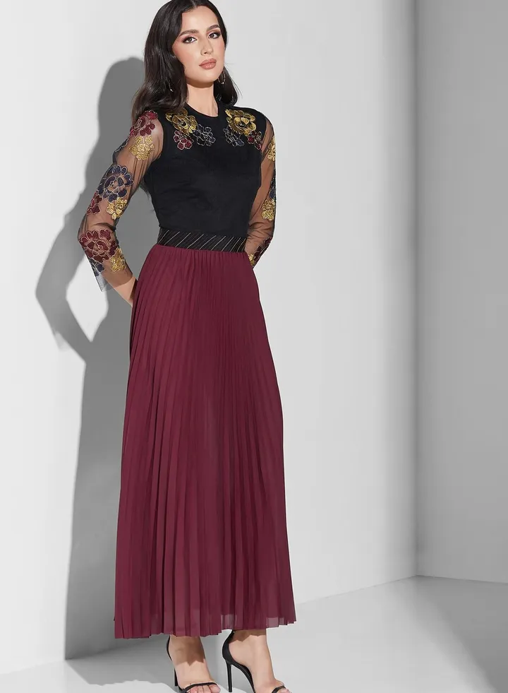 Plisse Lace Detail Dress