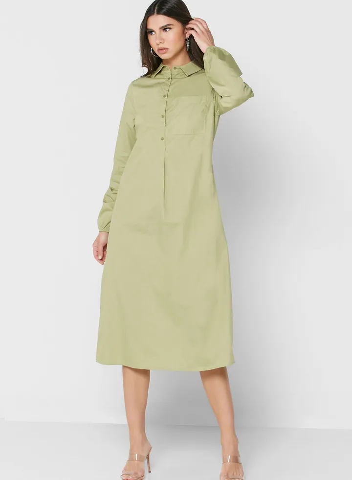 Half Button Shirt Dress