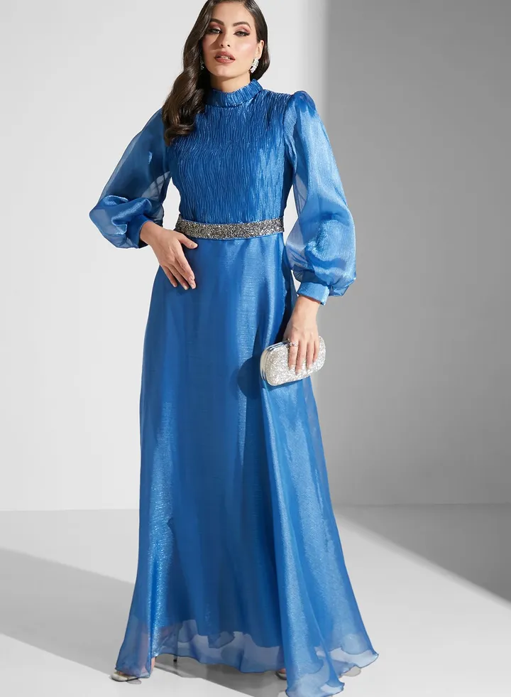 Embellished Waist Organza Dress