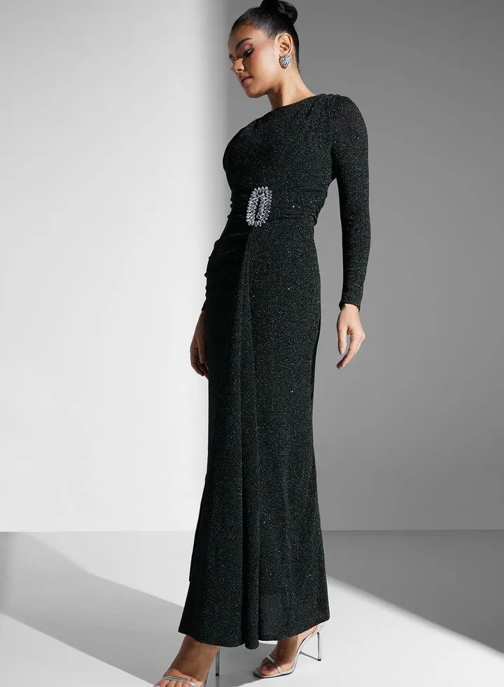 Embellished Buckle Shimmer Dress