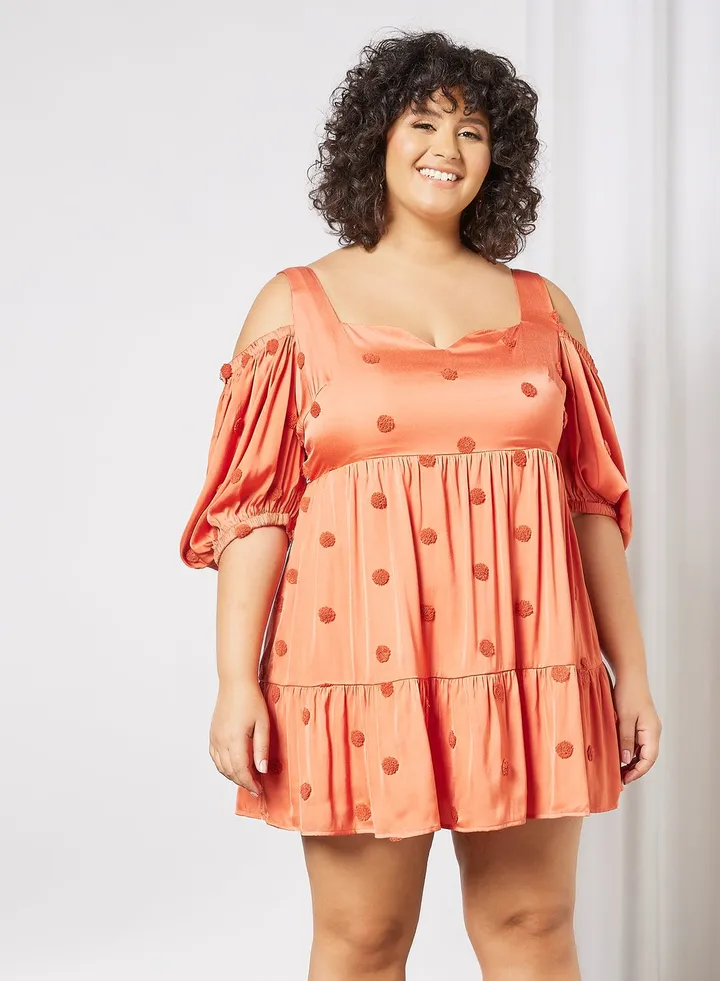 Plus Size Cold Shoulder Mini Dress Orange