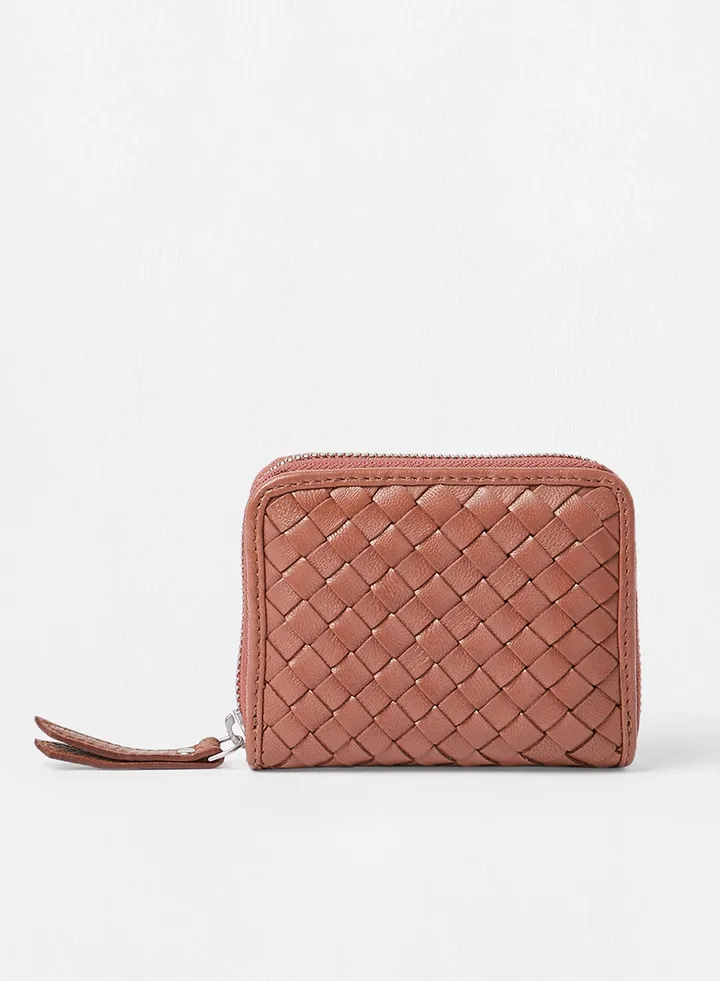 Braided Leather Wallet Brown