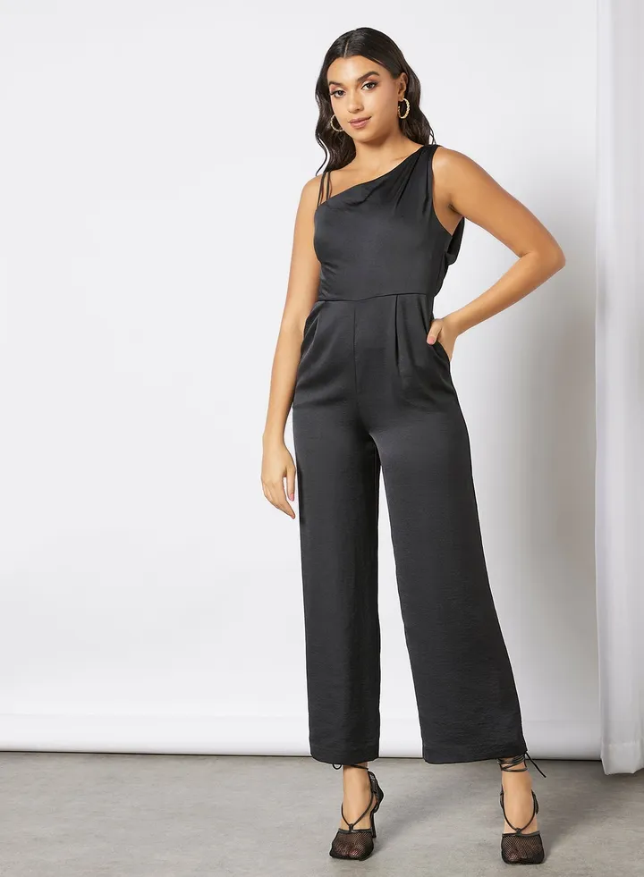 Katerina Petite Satin Jumpsuit Black