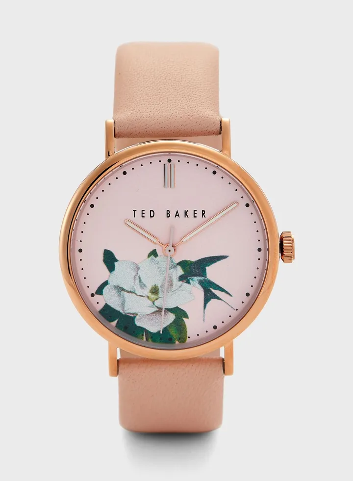 Phylipa Flowers Leather Strap Analog Watch