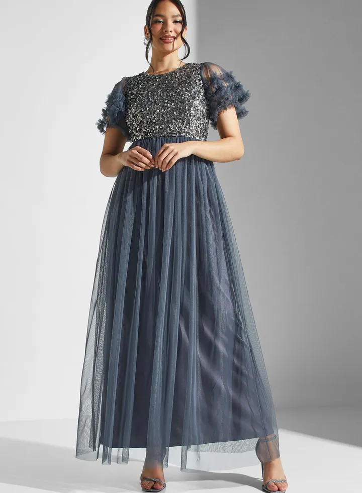 Flared Sleeve Embellished Dress