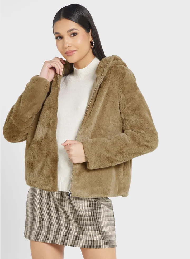 Zip Through Fur Hoodie