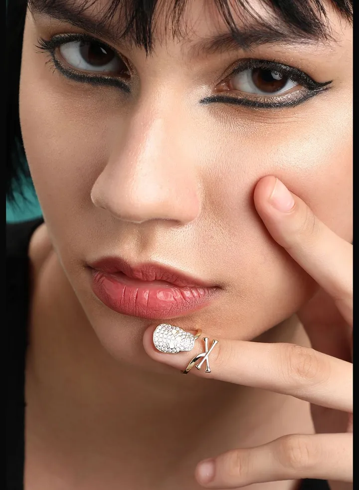 Gold Plated Designer Stone Western Wear Nail Ring For Women