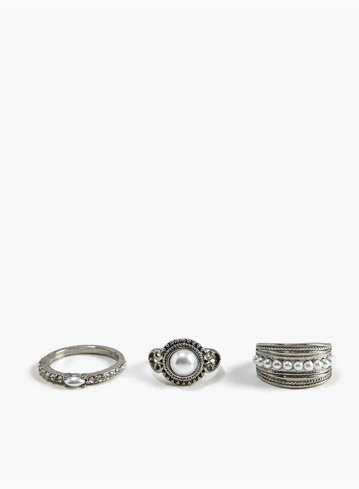 Ring Set 3 Pack Pearl Detail
