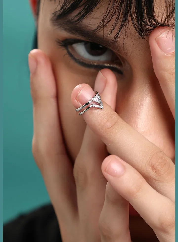 Gold Plated Designer Stone Western Wear Nail Ring For Women