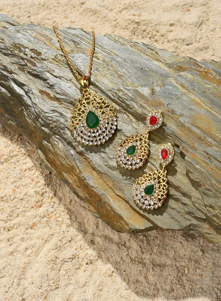 Gold Plated Designer Stone Necklace and Earring Set Jewellery Set