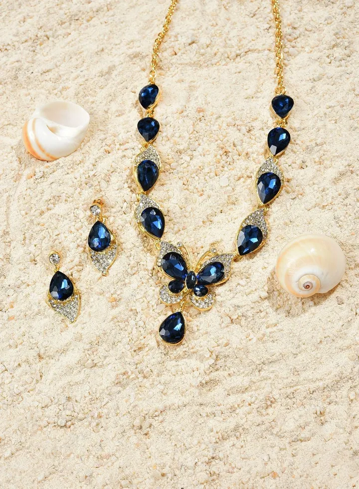 Gold Plated Designer Stone Necklace and Earring Set Jewellery Set